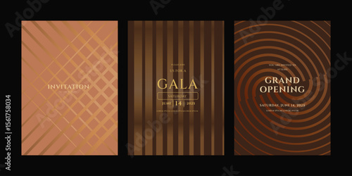 Elegant Brown Gold Geometric Event Invitation Templates Gala Grand Opening