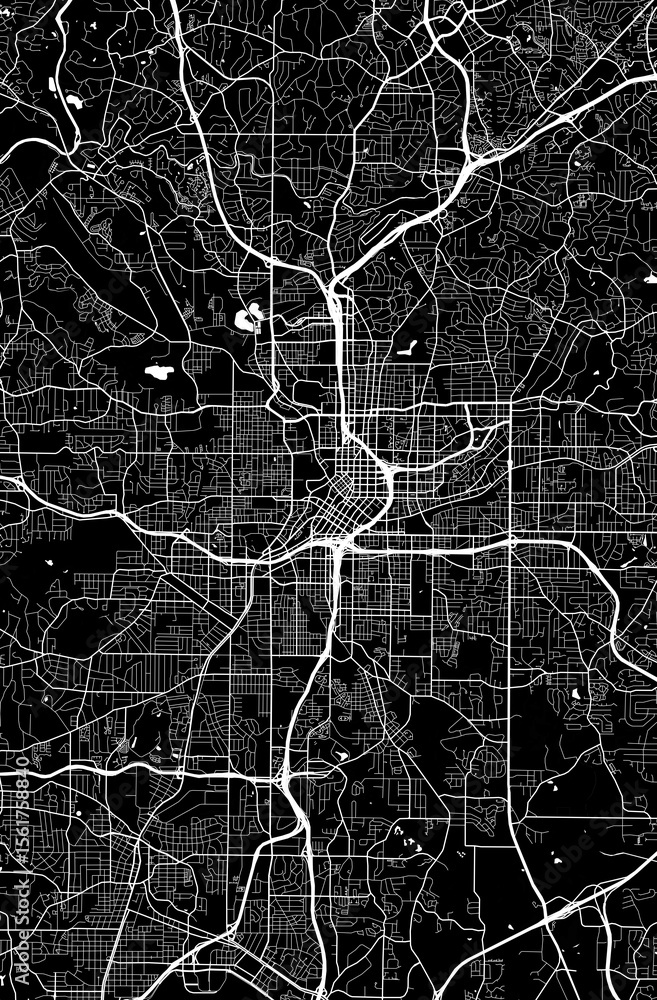 Fototapeta premium USA Georgia Atlanta City Minimalist Street Road Line Art Monochrome Black and White Aesthetic Decoration Map