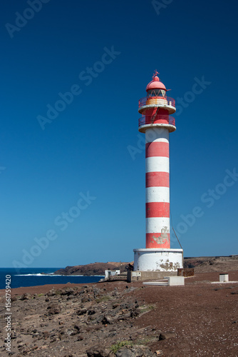 Red and white lighthouse in Madeira Portugal