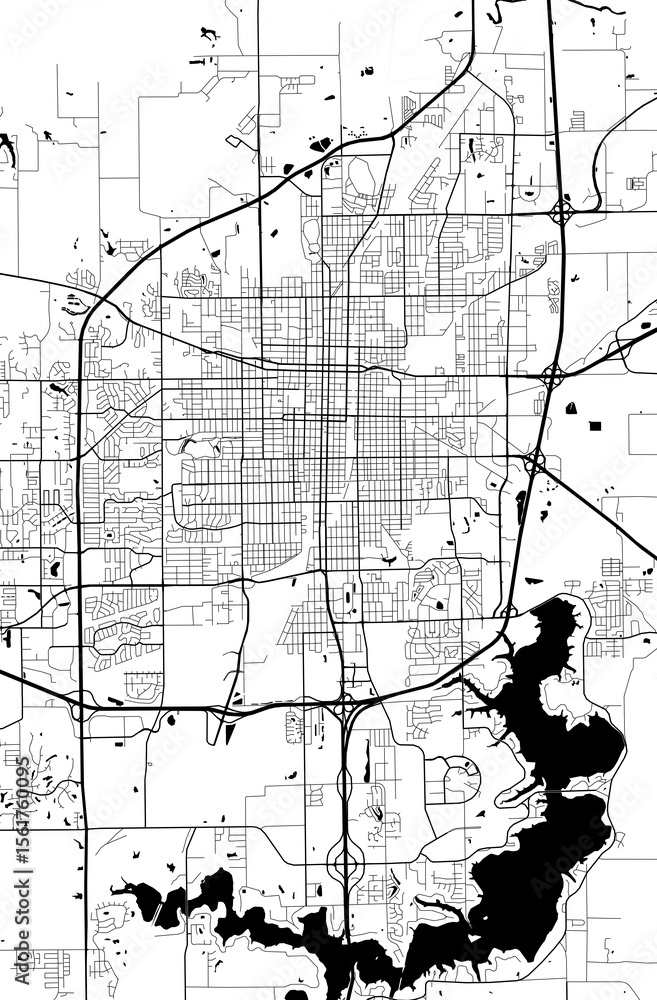 Naklejka premium USA Illinois Springfield City Minimalist Street Road Line Art Monochrome Black and White Aesthetic Decoration Map