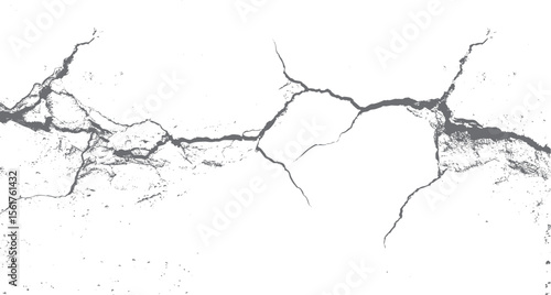 Cracked grunge texture vector design element. Broken concrete surface with fracture lines and distressed damage effect on white background art.
