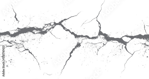 Grunge cracked wall texture vector background. Distressed concrete surface design with rough fracture lines. Abstract broken damage pattern art.
