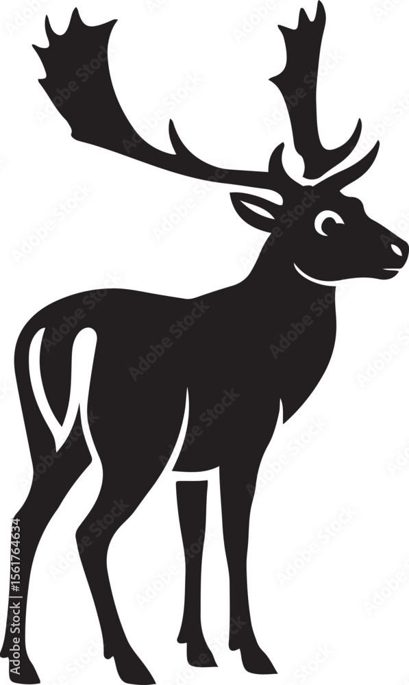 Fototapeta premium Deer black silhouette elegant clean design, Forest animal vector for graphic art