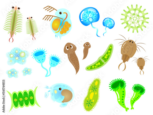 かわいい微生物とプランクトンのイラスト素材セット3