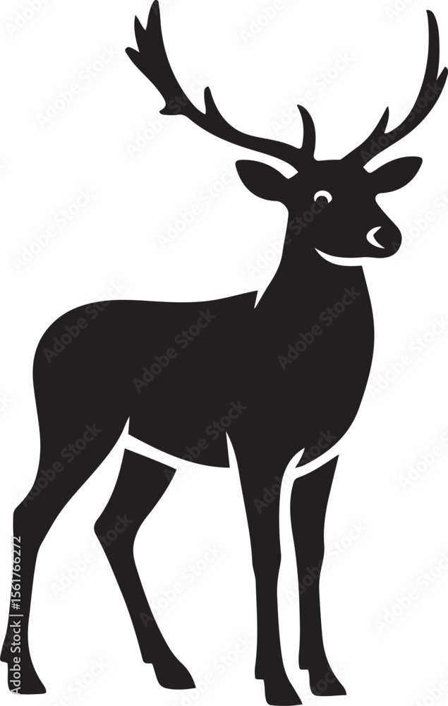 Obraz premium Deer silhouette simple black forest design, Wildlife icon in clean bold sketch