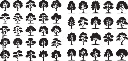 set of vector silhouettes of trees