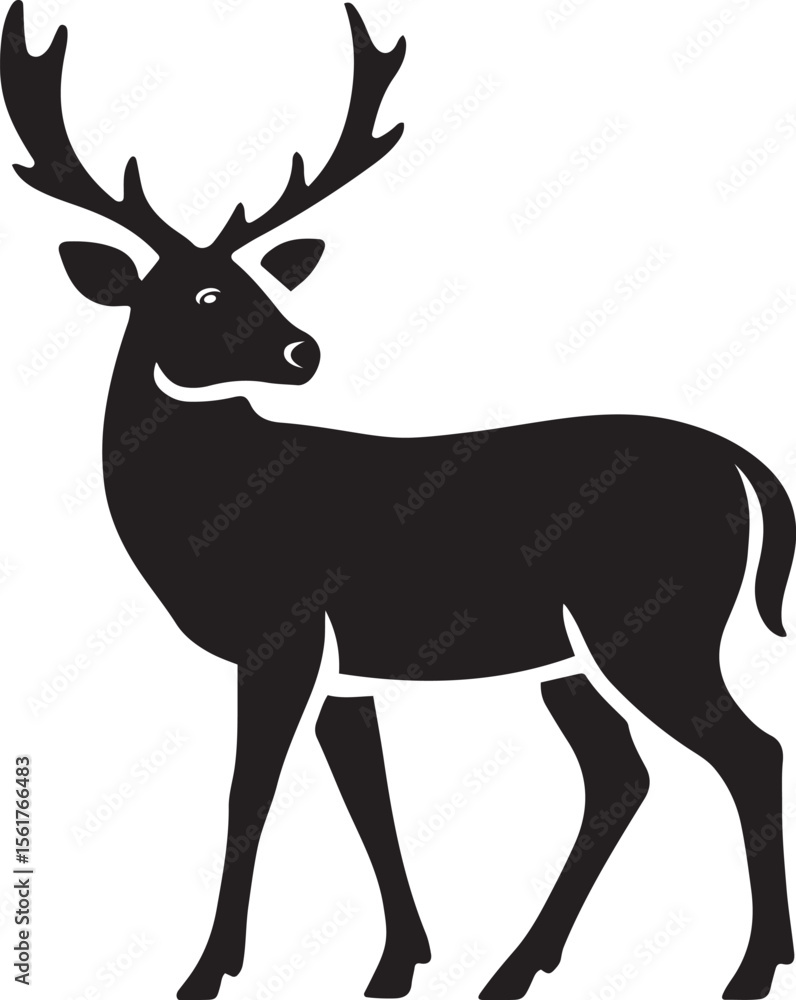Simple deer silhouette in black for graphics, Animal profile design for nature lovers Simple deer silhouette in black for graphics, Animal profile design for nature lovers