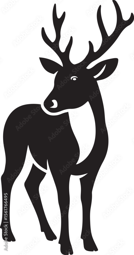 Fototapeta premium Elegant deer silhouette black graphic drawing, Nature animal illustration minimal style