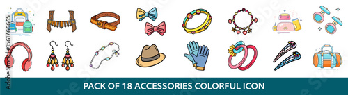 Colorful Accessories Icon Set Depicting a Variety of Fashion Items