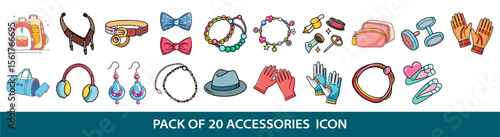 Cartoon style vector illustration showcasing a diverse set of fashion accessories