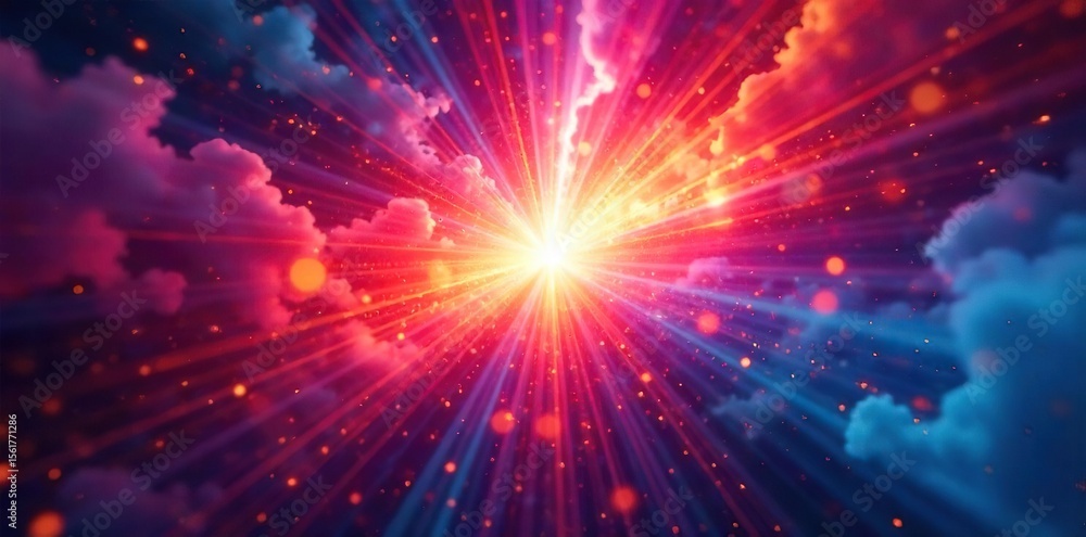 Fototapeta premium Vibrant Light Burst Radiating Outwards Energetic Background Overlay for Design Projects