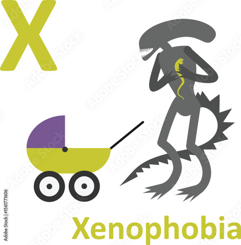 Adult alphabet, joke, letter X, xenophobia