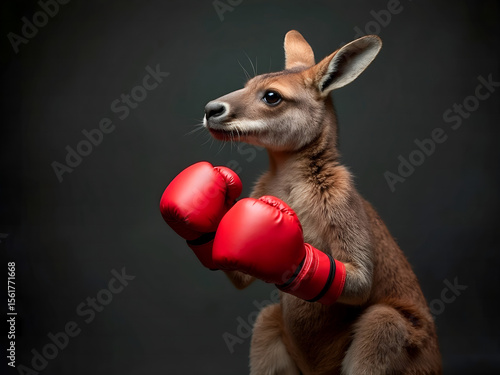 A kangaroo wear boxing gloves with fighting mood