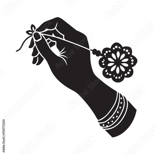 black of silhouette hand tying rakish thread