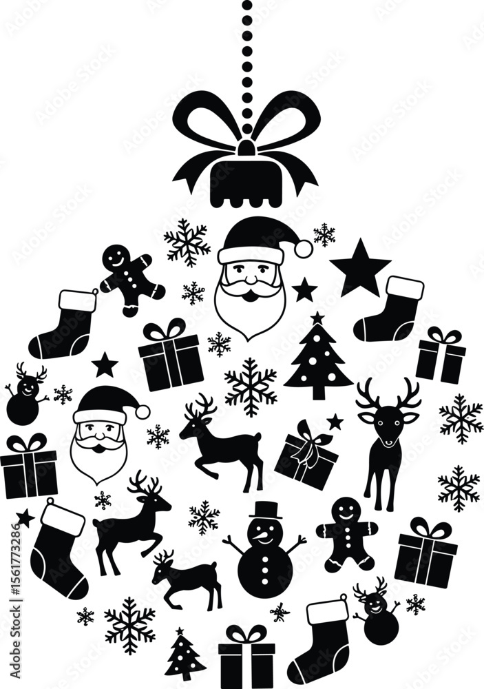 Obraz premium Set of Christmas and Holiday Decoration Icons. Festive symbols including Christmas trees, Santa Claus, gifts, and winter elements.