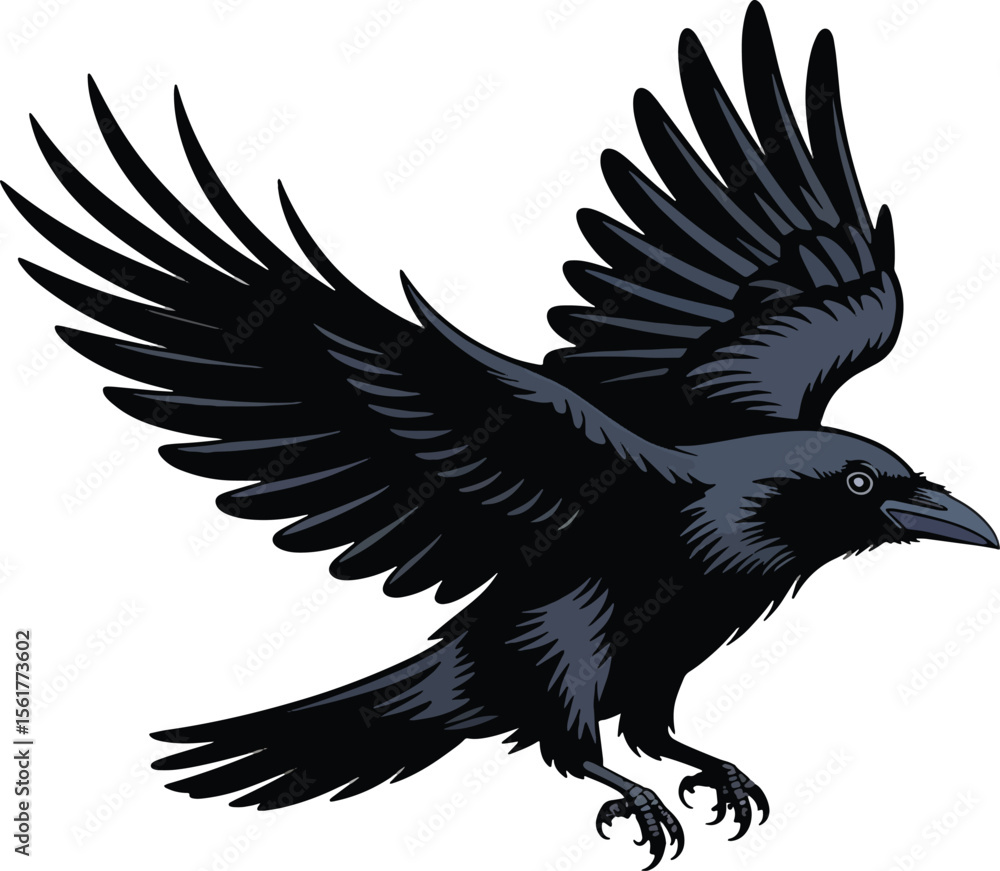 Obraz premium Black Crow Flying Illustration