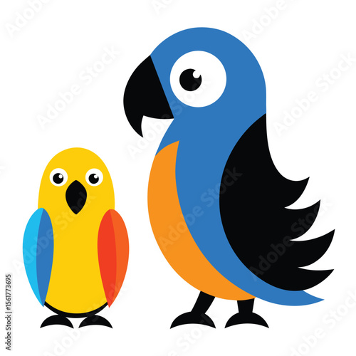 Vibrant cartoon parrot illustration with blue and yellow plumage