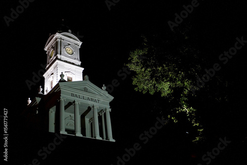 Ballarat Railway Station clock tower against black sky