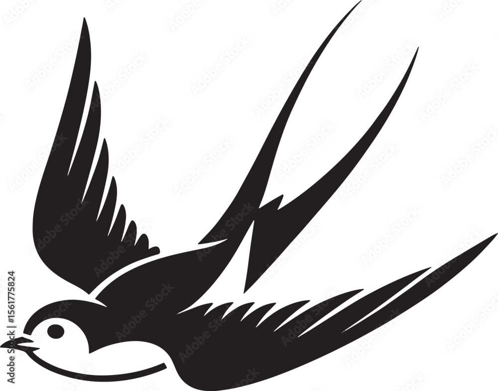 Fototapeta premium Black Silhouette Of Flying Bird Isolated On White Background