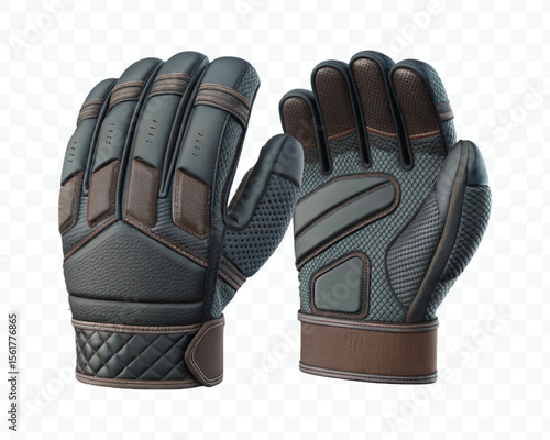 realistic 3d wicketkeeper or hand gloves front and back view in different color style isolated on transparent background