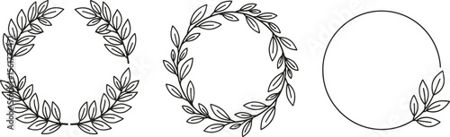 Set of laurel wreath design elements. Black circle border vector ornaments.