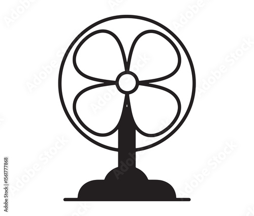 Line art table fan icon on white background. Minimalist electric fan design for summer themes.