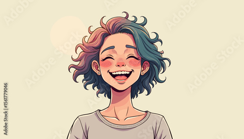 Smiling girl with colorful hair enjoying life against a light background