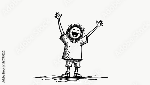 Happy child celebrating joyfully in a simple drawing