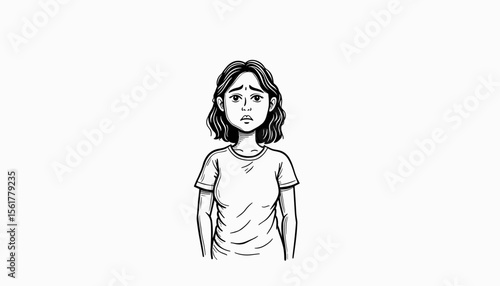 Sad girl expressing emotions in a minimalist style