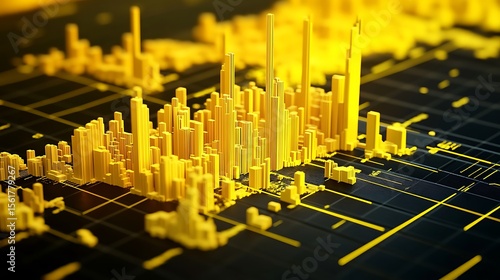 Dynamic yellow enterprise data chart visualized as 3D elevation map with nodes