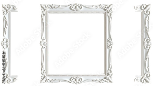 White ornate antique picture or photo frame isolated over a transparent background cut-out empty bla