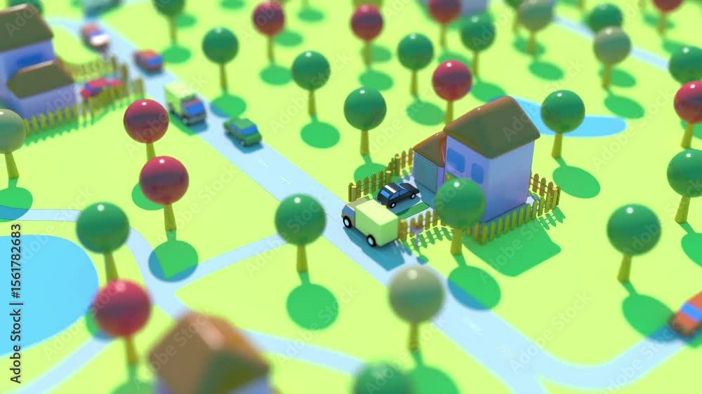 cartoon map cars road town mini 3d game Stock Video | Adobe Stock