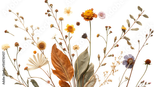 Collection of pressed dry garden flowers and leaves  decorative gardening wedding or herbarium de (1)