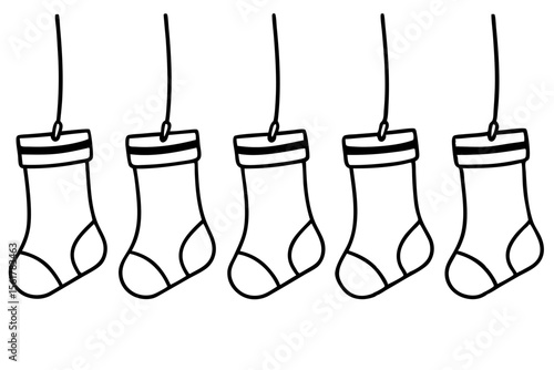 Christmas Stocking Set Minimal Line Art Vector