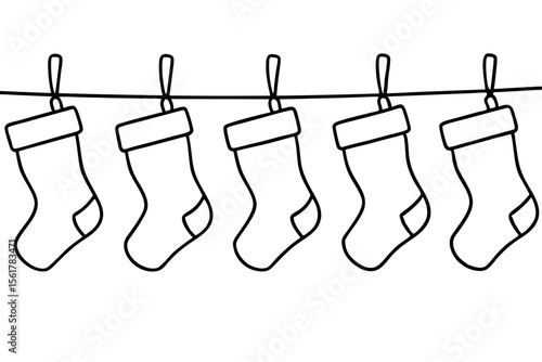 Christmas Stocking Set Minimal Line Art Vector