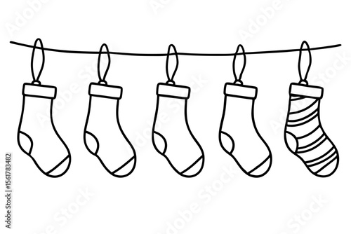 Christmas Stocking Set Minimal Line Art Vector