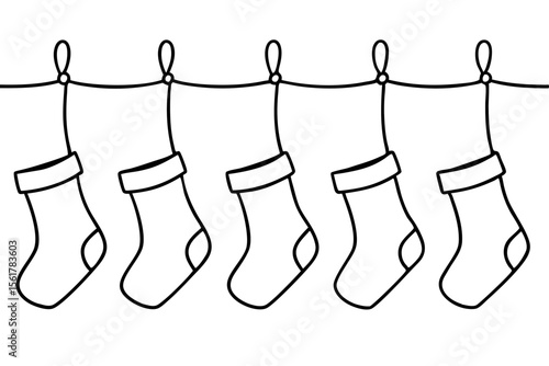 Christmas Stocking Set Minimal Line Art Vector