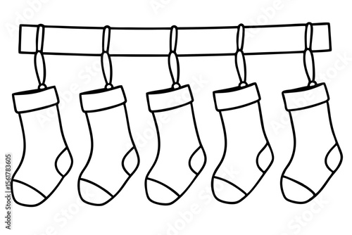 Christmas Stocking Set Minimal Line Art Vector