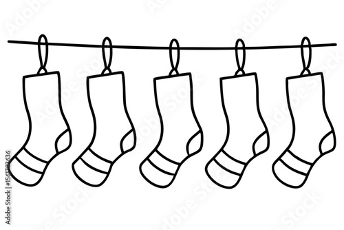 Christmas Stocking Set Minimal Line Art Vector