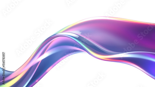 3d abstract liquid glass transparent clear ribbon wave line render Rainbow fluid flow curve shape wi