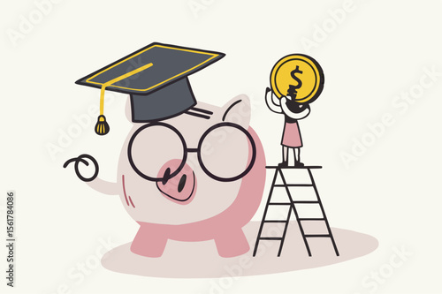 
Education fund, cost and expense in books, course study, saving money to achieve degree and graduation concept