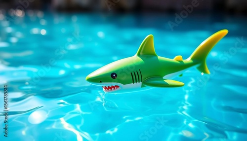 Wallpaper Mural Vibrant toy shark floats on shimmering blue water,  animal,  floating Torontodigital.ca