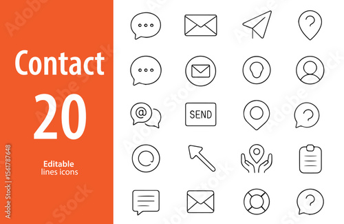 Contact Line Icons, Phone, Email, Location Pin, and More, Editable Formats: AI, EPS, JPG, PNG, Ideal for Both Digital and Print Use
