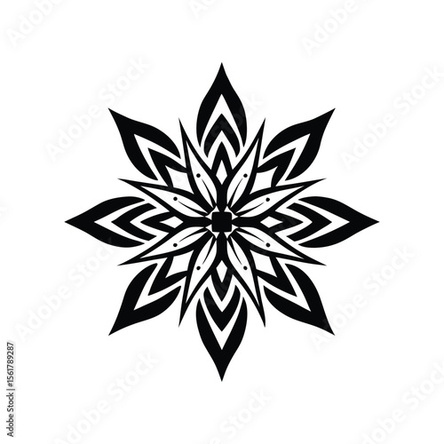 Elegant Black and White Floral Mandala Design  Intricate Pattern for Art, Tattoo, or Decoration.Elegant black and white mandala design with intricate floral and leaf elements
