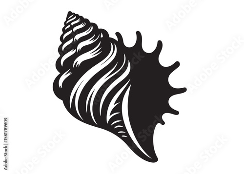 conch shell logo silhouette vector, conch shell logo icon silhouette, silhouette seashell aquatic animal black design, ornate black seashell logo silhouettes vector on a white background