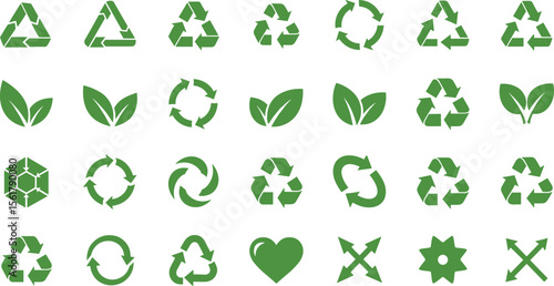 Set of recycling icons. Green eco vector symbols.