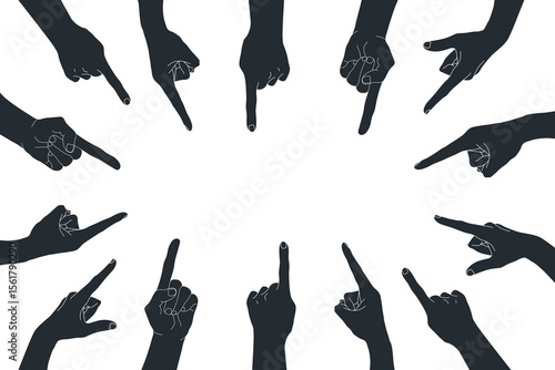 Human hands silhouettes with index fingers around background. Human hands pointing at something. Vector