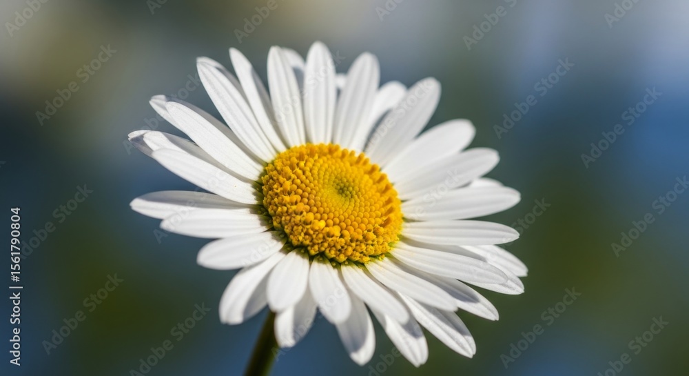 Fototapeta premium Extreme close up macro shot of a solitary white daisy with yellow center