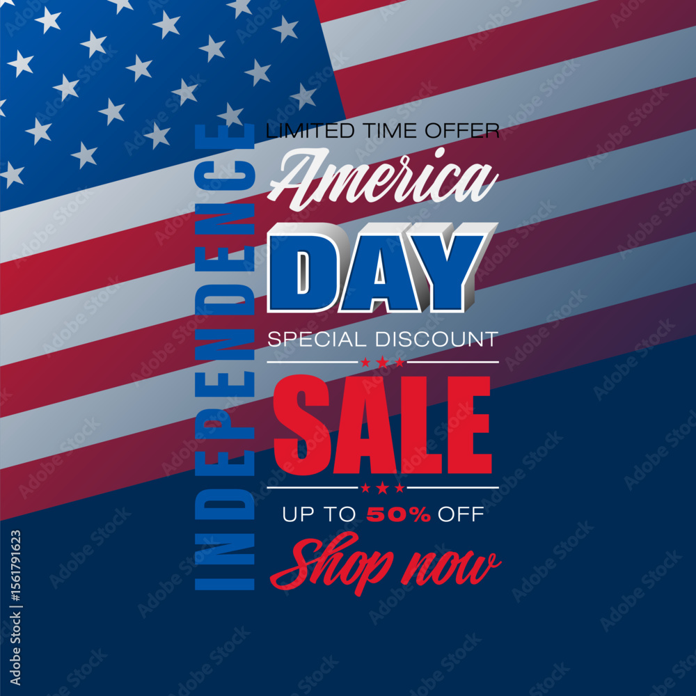 Naklejka premium Holiday background with handwriting texts and national flag colors for Fourth of July, American Independence day sales, commercial events; Vector illustration.