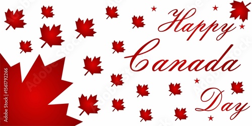 Scattered Maple Leaves with Canada Day Greeting on White Background